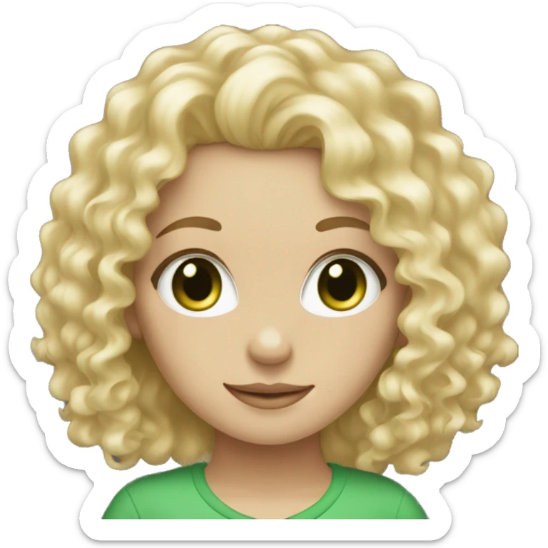 green eyed, long blonde curly haired, white skin girl sticker