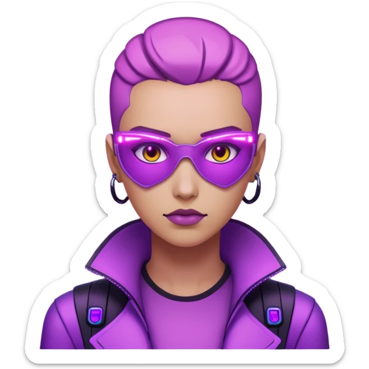 neutre gender neon cyberpunk light purple, I don't want you to use props, não utilizar óculos sticker