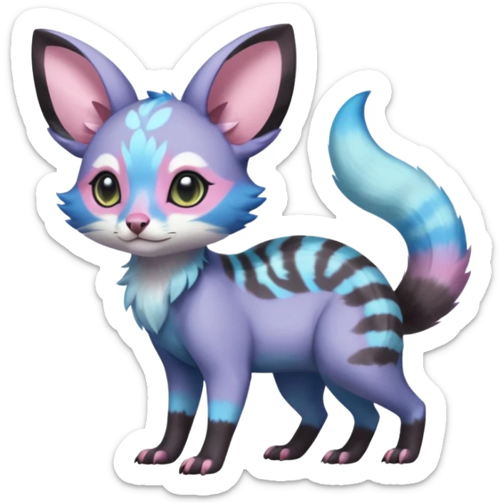 Rare realistic cute adorable epic aesthetic colorful Amaura-Sylveon-Civet-Genet-species-Fakemon-hybrid-creature, with markings, full body sticker