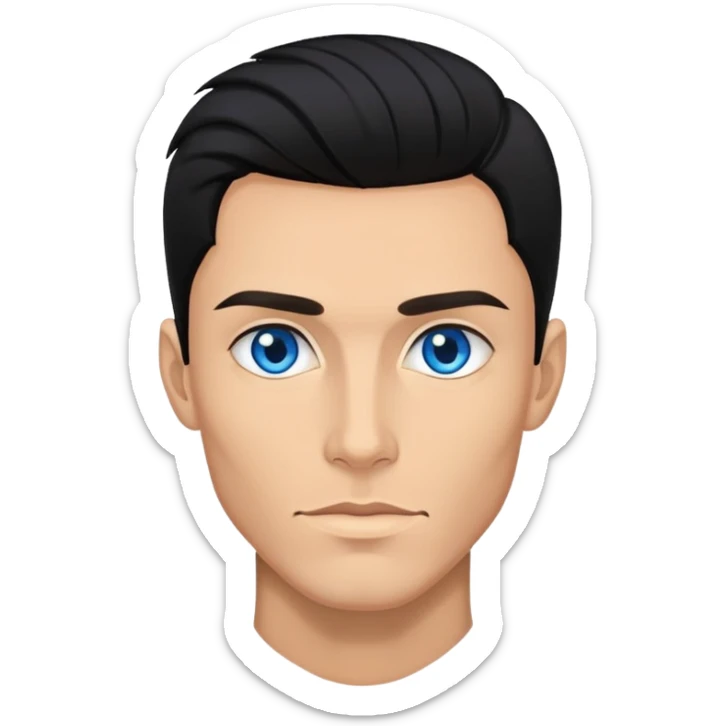 Man with sexy black hairstyle and blue eyes. Skinny face with cheekbones sticker