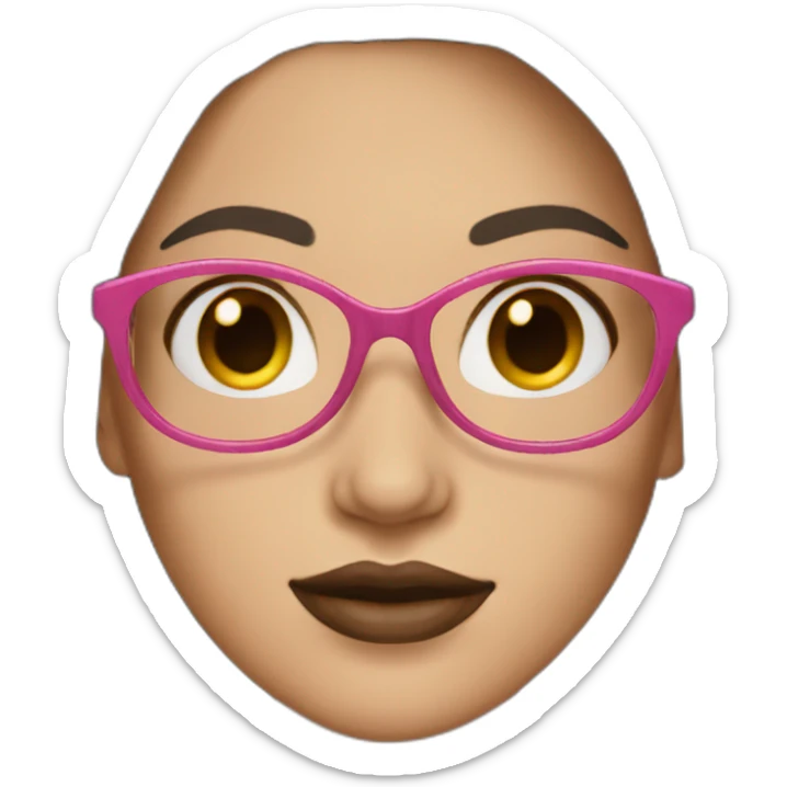 white women with long straight dark brown hair with pink nude glasses and nude lips sticker