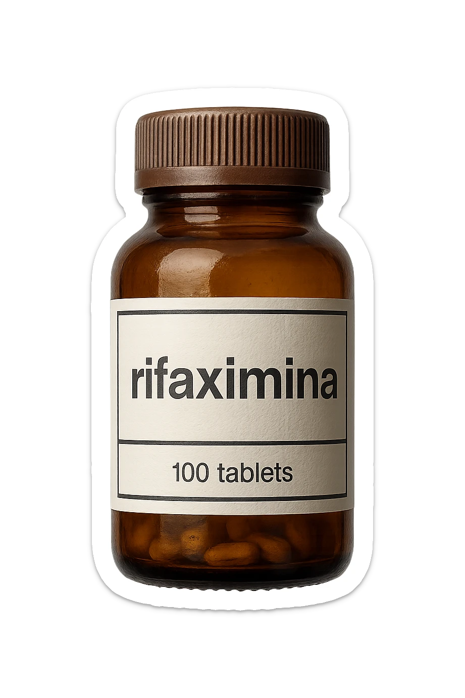 barattolo di medicinale con la scritta "rifaximina" sull'etichetta fluttua in aria, iperrealistico 4k sticker