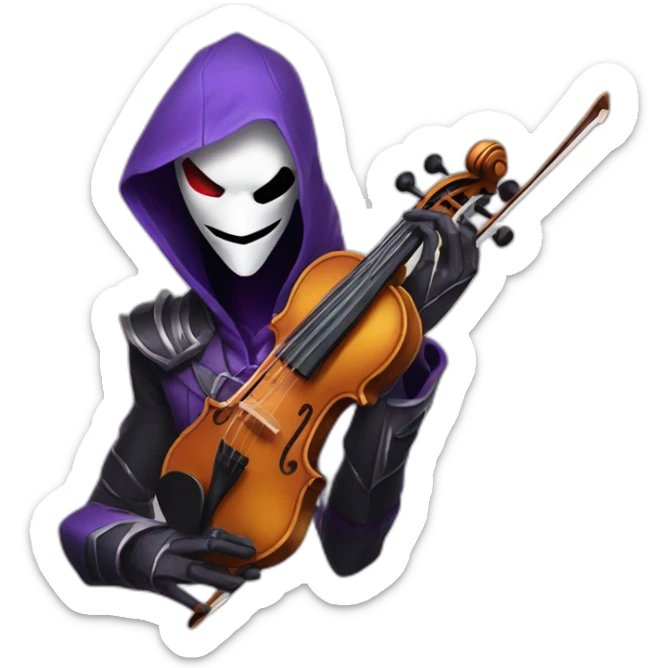 Jhin from league of legend playing the violin and wearing his mask on his face sticker