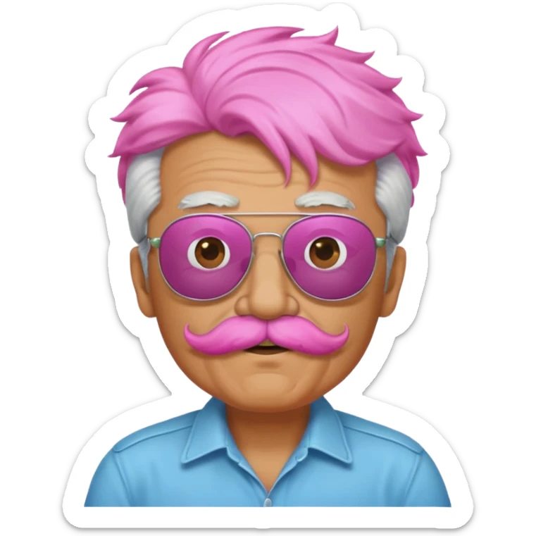 old guy with funny hair and shades and pink mustache sticker