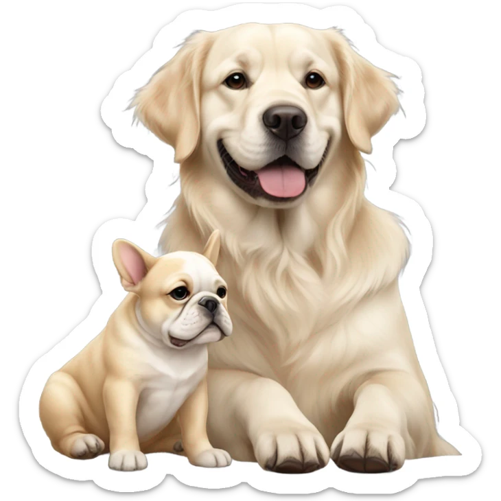 english cream golden retriever and a french bulldog as best friends sticker
