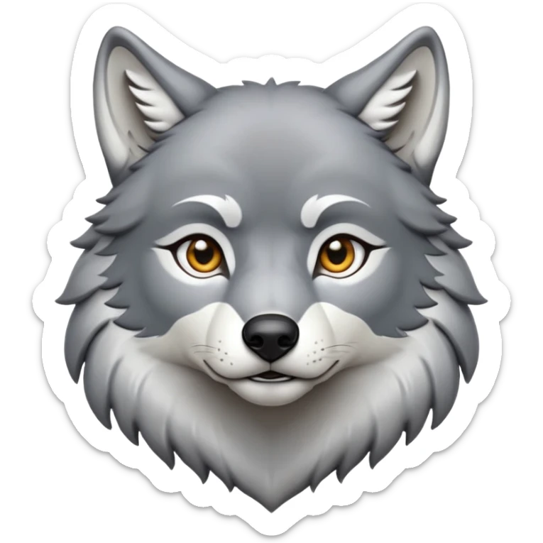 cinematic-noble-wolf-portrait-emoji,-poised-and-regal,-with-a-strong,-lean-build-and-a-sleek,-well-groomed-fur-of-grey-and-white,-deep-set-soulful-piercing-eyes,-simplified-yet-sharp-and-sophisticated-features,-highly-detailed,-full-body, zoomed out showing shoulders sticker