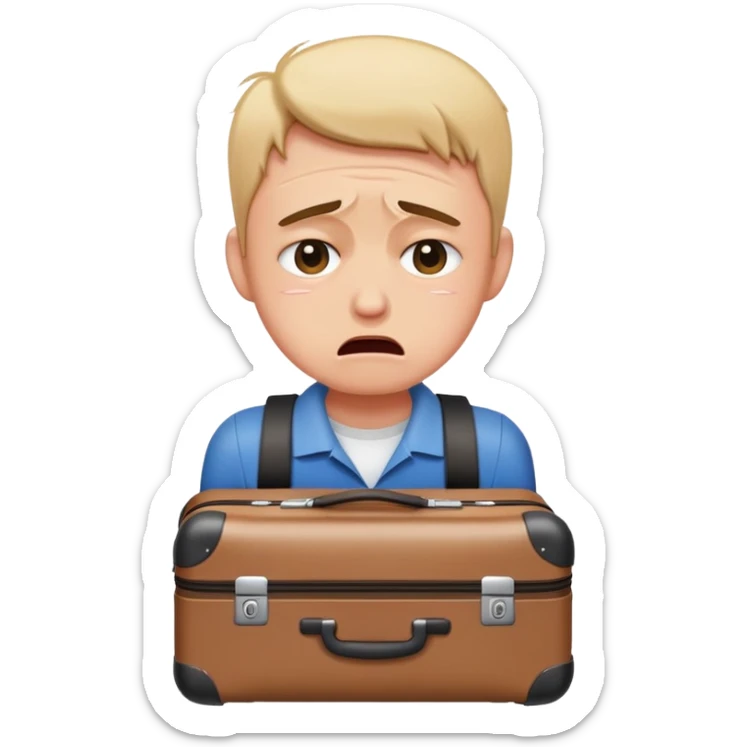 A person that is traveling with cabin baggage and it's larger than the legal size so the person is crying because the baggage doesn't fit sticker