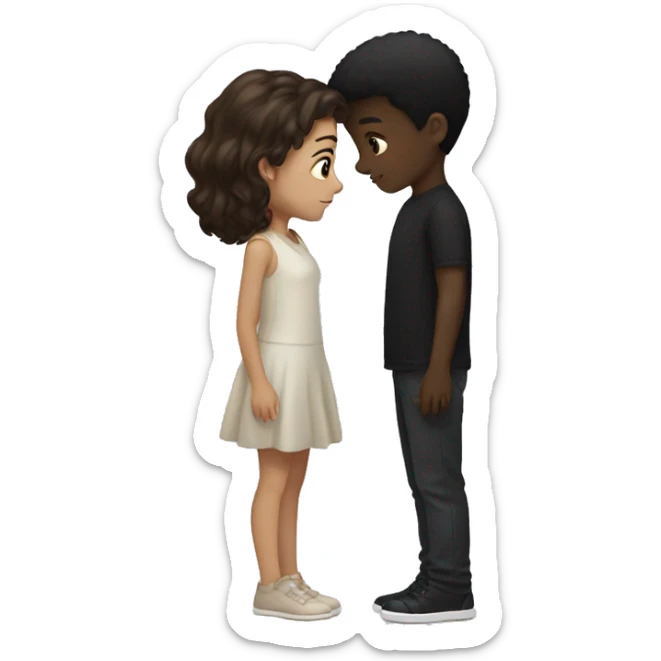 Boy girl with brown hair and black boy with black hair kissing  sticker