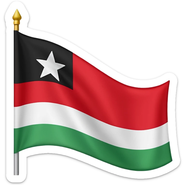 A horizontal tricolour flag of red, white, and black; charged with two green stars at the centre. sticker