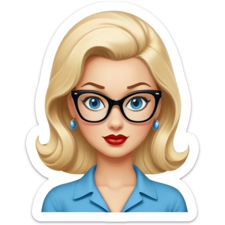 Photo Realistic 50's pin up pose ,  blonde, black glasses and blue eyes full figure sticker