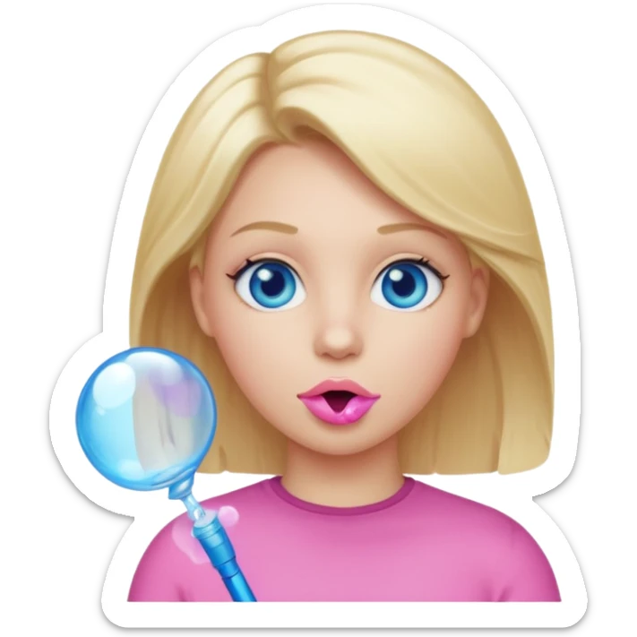 white women blonde hair blue eyes pink bubble in her mouth  sticker