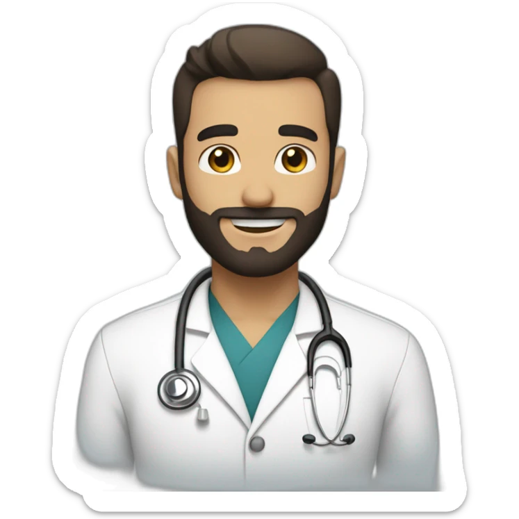 doctor - beard - smiles white skin color black hair on the head brown beard sticker