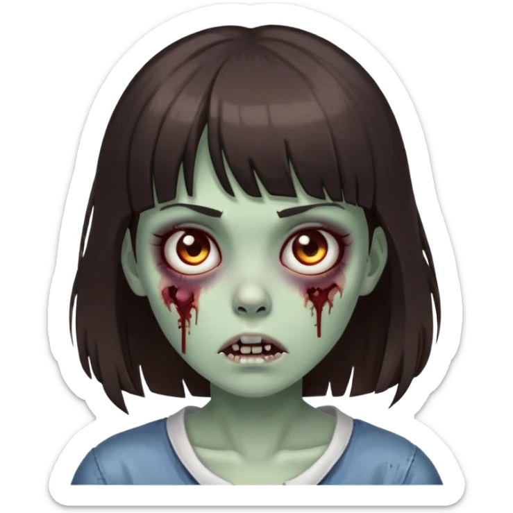 girl zombie com cabelo castanho escuro cabelo médio e franja até a metade da testa sticker