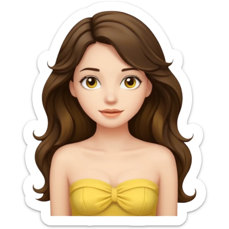 brunette girl with long wave hair and wear a yellow pastel strapless top sticker