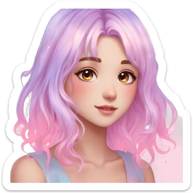 Gorgeous Beautiful Blushing Petite Colorful-Shiny-Pastel-Fairy-Anime-Girl with beautiful gradient pastel hair aesthetic outlined sticker