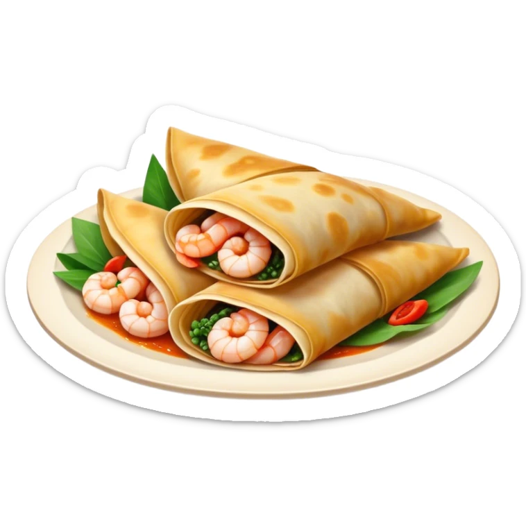 Bánh Xèo Cinematic Realistic Bánh Xèo Dish Emoji, depicted as a crispy, folded crepe filled with shrimp and pork, rendered with dynamic textures and vibrant, appetizing lighting. sticker