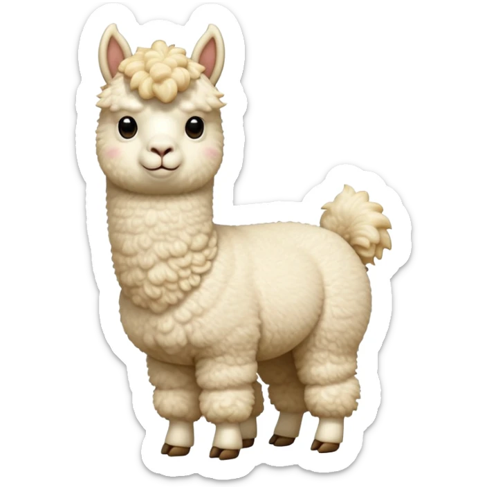 cinematic-[cream alpaca]-realistic-full-body-standing-emoji,-tail-flicking-lazily,-head-tilted-dramatically,-curly-[cream]-fur,-simplified-yet-realistic-focused-features,-highly-detailed,-glowing-with-an-almost-sarcastic-glow sticker