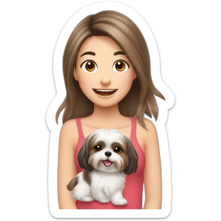 happy girl longer hair carrying happy Shih Tzu sticker