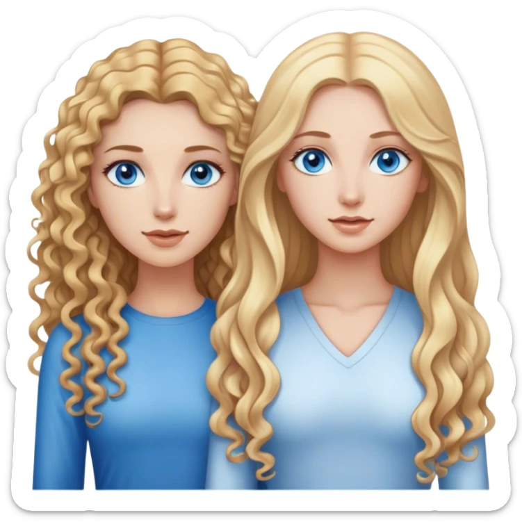 beautiful woman, long curly blonde hair, blue eyes, long straight brown hair, blue eyes,  sticker