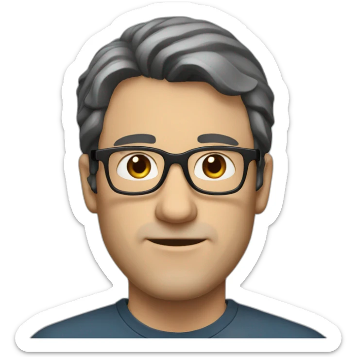 middle age lean white man with black hair & glasses with brown eyes and a big nose sticker