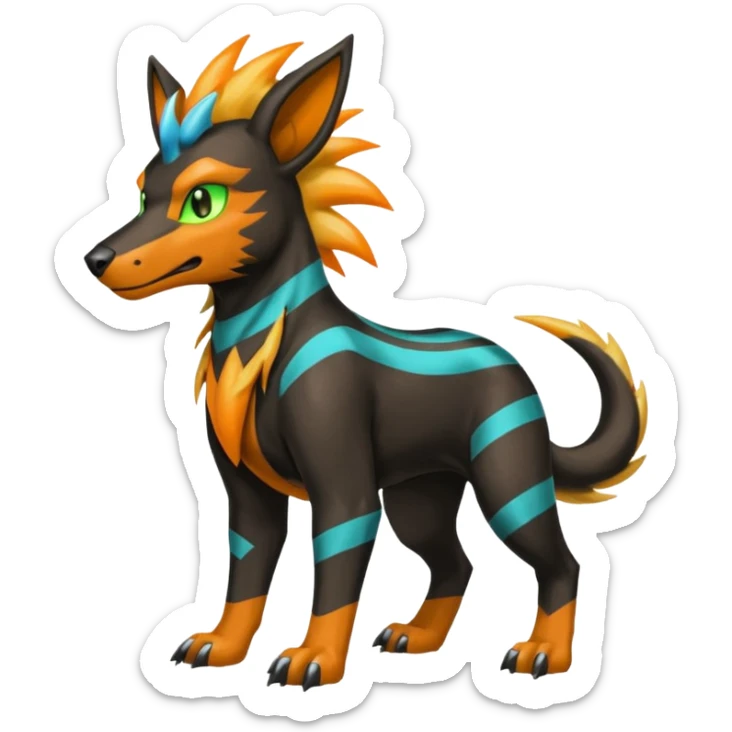 Cyan manectric-Electrike-Zeraora-Houndoom-fusion with neon-green stripes and orange eyes  sticker