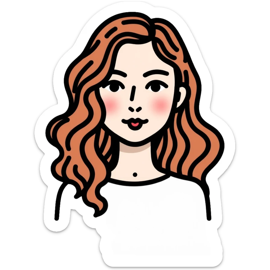 Girl with wavy hair and white skin sticker