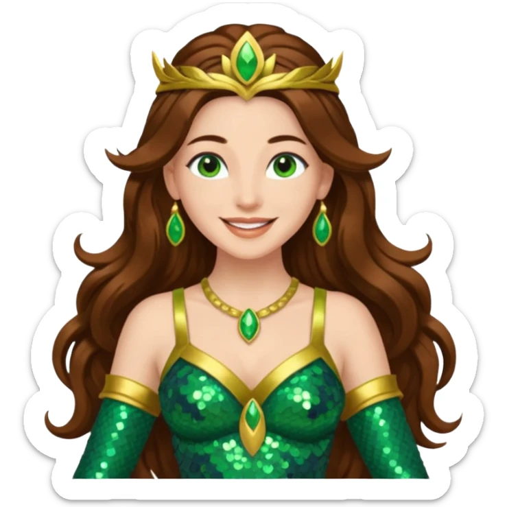 Terra, Goddess of Earth from Gods and Goddesses with long brown hair, green sequin outfit sticker