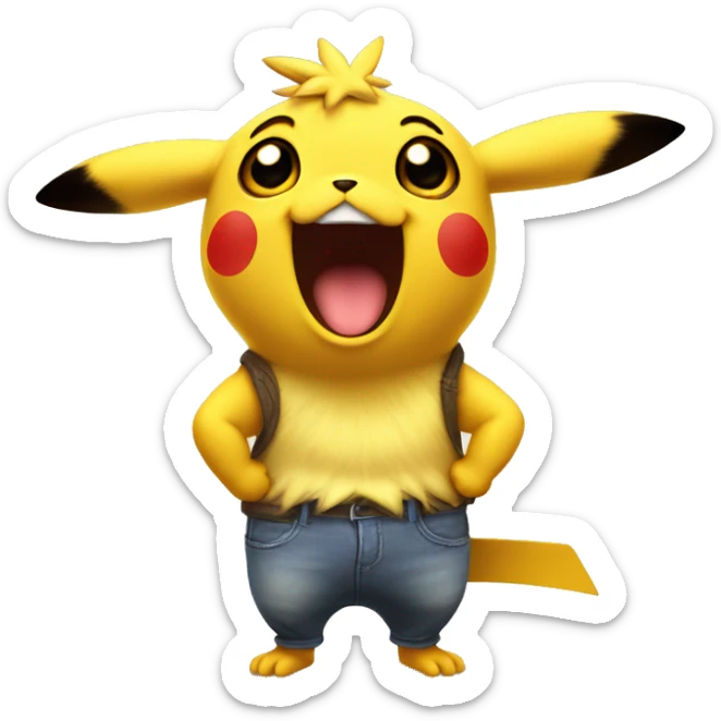 a singular surprised pikachu, in the style of a cartoon targeted towards grown men, realistic sticker