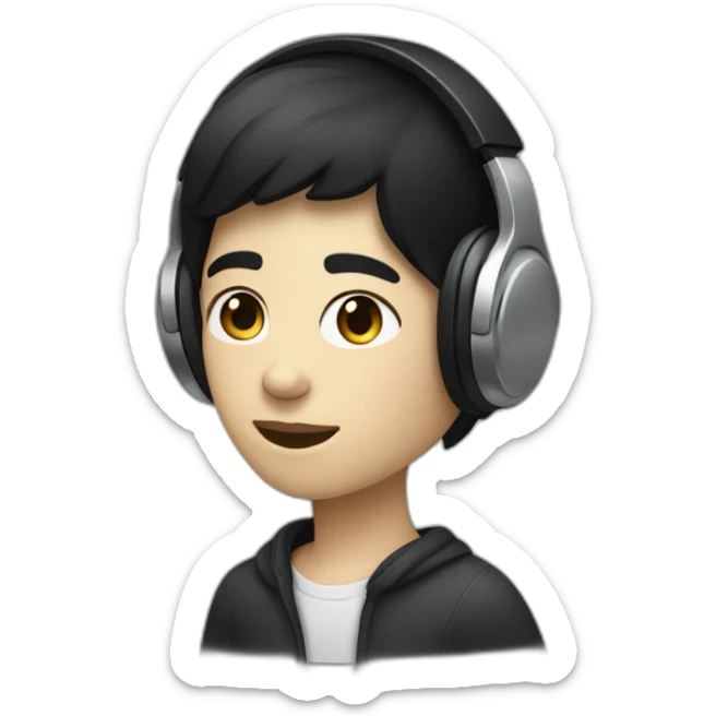 small black hair and white skin tone person listening to music  sticker