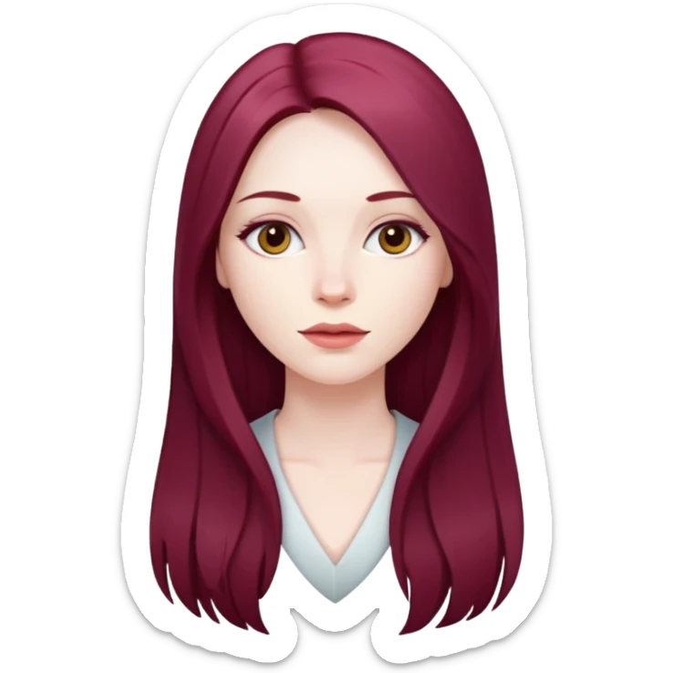 woman with pale skin and long straight burgandy hair sticker