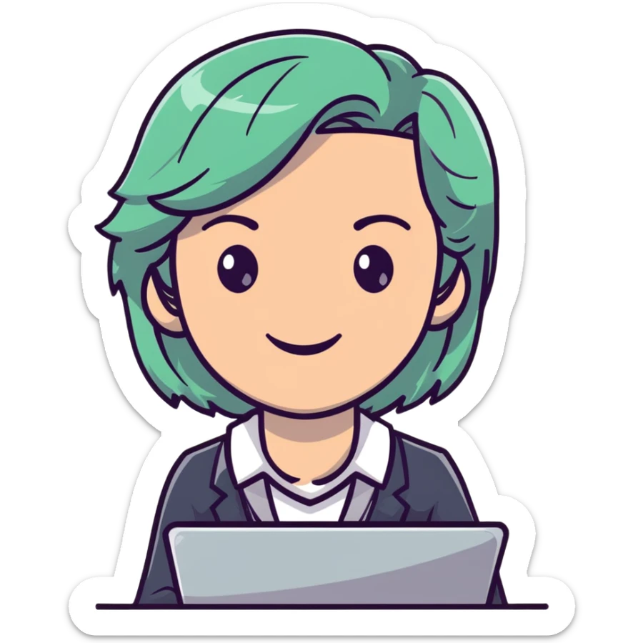 smiling English teacher with airtouch hair and grey-green eyes sticker