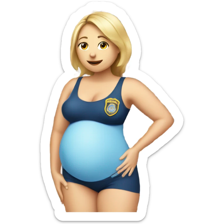 Pregnant police officer who is pregnant wearing a bathing suit mothering the crowd sticker