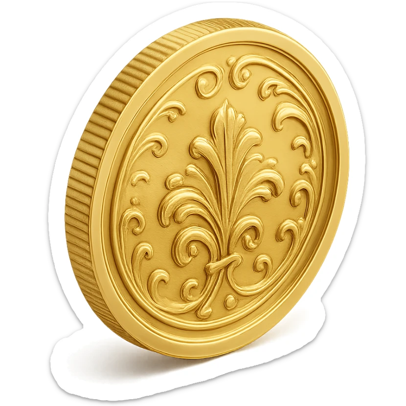 3D style gold coin, shiny and detailed, floating with a slight shadow, no text sticker