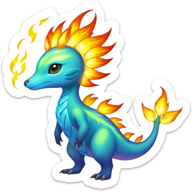 Elemental Exotic Tropical Celestial Fiery Sparky Fierce Flaming Viney Vinal Dusky Aurorus-Amaura-Auroras-Pokémon-Fakémon-creature sticker
