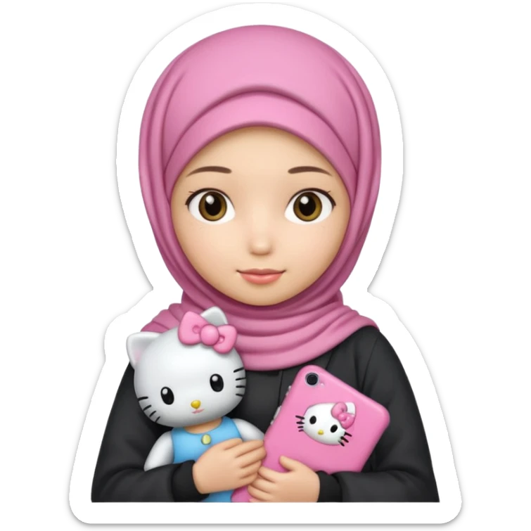 Teen girl wearing hijab and freshness with Hello Kitty doll sticker