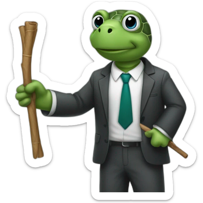 adult Turtle wearing a suit and he is a teacher having a stick in hand sticker