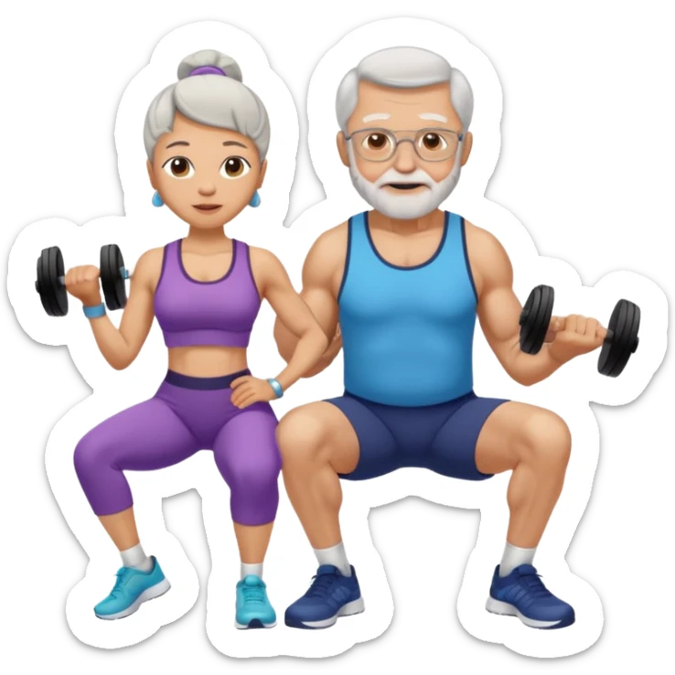 light skin grandma and grandpa work out at the gym sticker