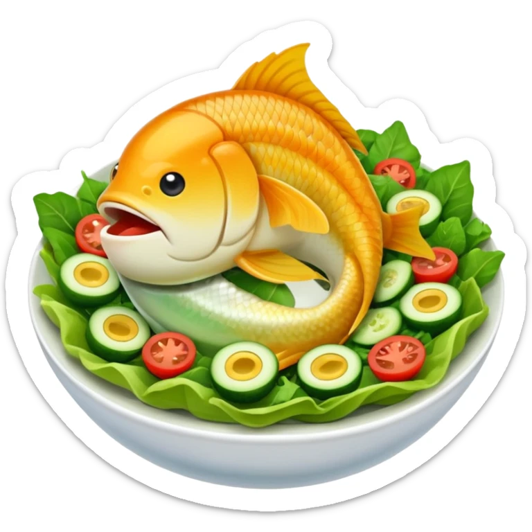 buatkan emoji salad namun berbentuk ikan 🐟 yang chubby untuk discord emoji tentang mancing untuk announcement  sticker