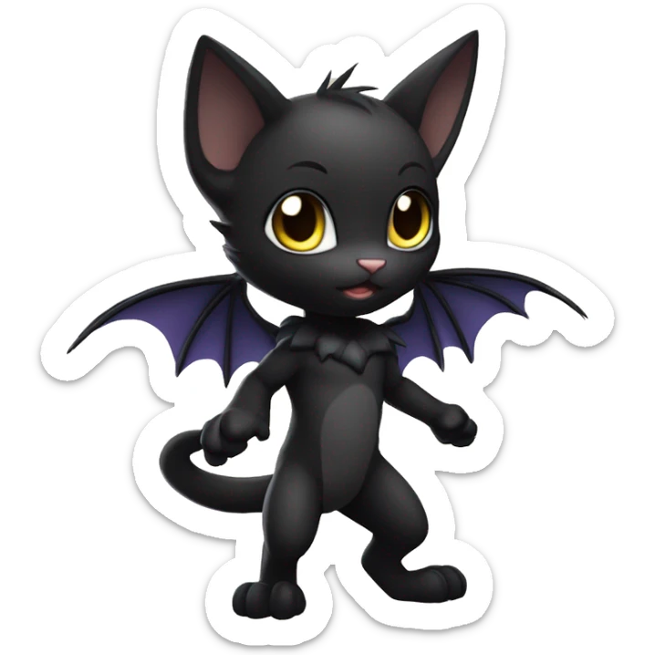 a anthro chibi-style black batty cat-Fakémon-hybrid full body sticker