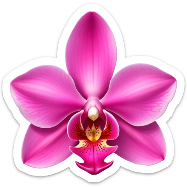 Elegant pink phalaenopsis moth orchid with vibrant rosy petals and two visible green leaves at the base sticker