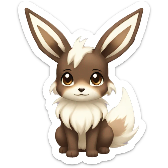 Kawaii Pale Shiny Eevee with dark brown long emo hair covering her eyes Full Body sticker