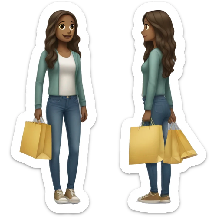 Tall brunette girl with long hair and shopping bags  sticker