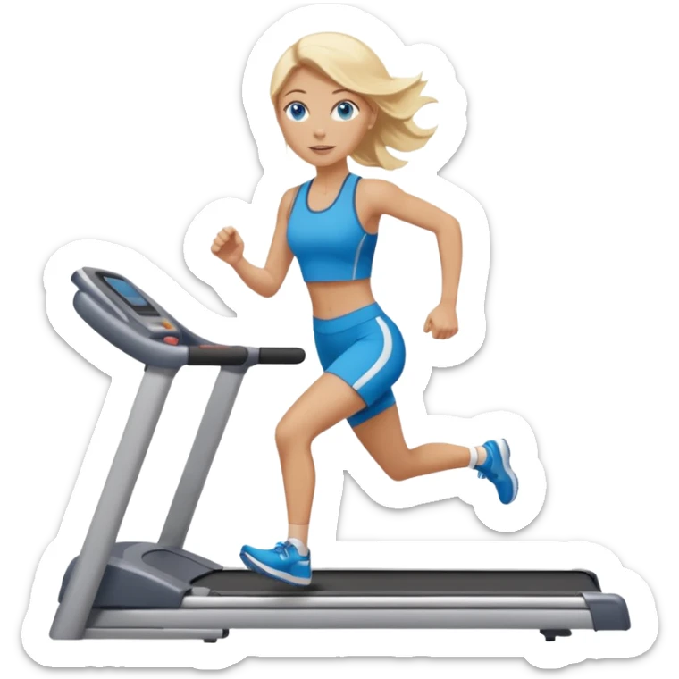 Une femme blonde yeux bleus qui cours sur un tapis de course sticker