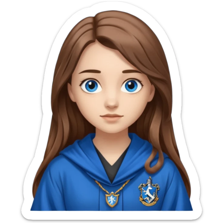 gorgeous Girl with light skin, blue eyes, long brown hair, wears a ravenclaw robes  sticker
