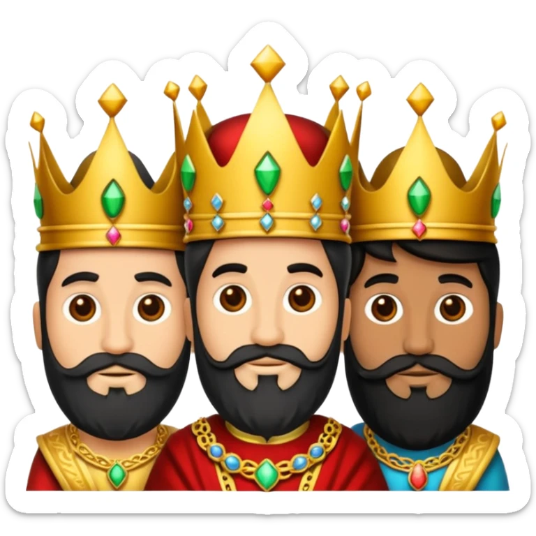 Un emoji de los tres reyes magos juntos(son tres hombres ,dos blancos y uno negro) sticker