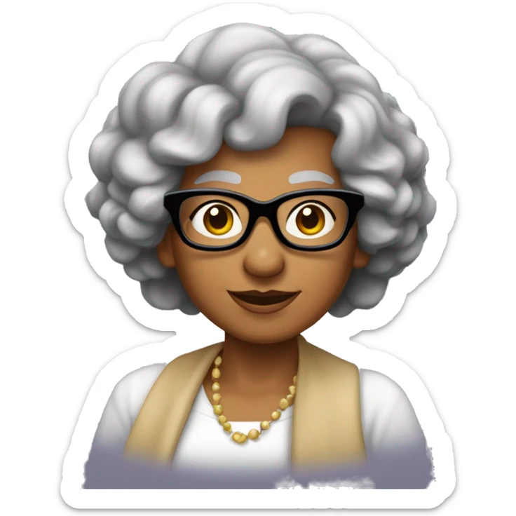 Abuela joven con pelo largo color negro con ondas y lentes rectangulares y que vista ropa elegante sticker
