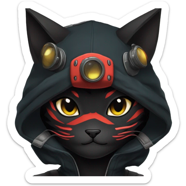 Edgy Shy Anthro Ninja boyish cool pretty dark black Litten-Pokémon-cat-fursona-animal techwear sticker