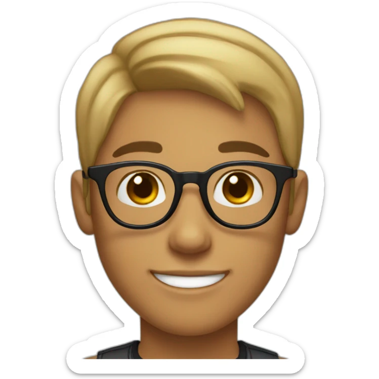 A light skin boy with short hair and light skin wearing small black-rimmed round glasses smiling sticker