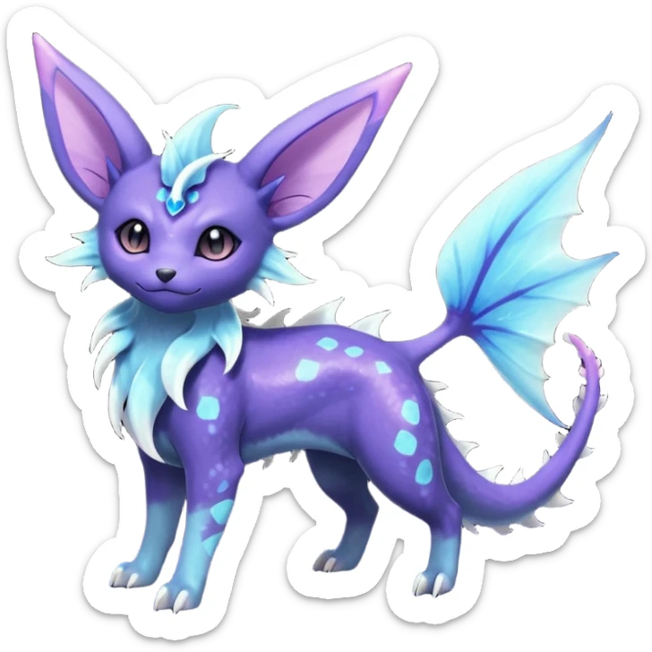Rare realistic purple indigo violet nebulae shiny sparkly dark-neon glowing bioluminescent edgy badass epic pretty beautiful handsome gorgeous aesthetic colorful vibrant Vernid-Trico-Vaporeon-Espeon-species-Fakemon-creature by LiLaiRa, 4 legs, 1 tail, random markings, (full body) sticker