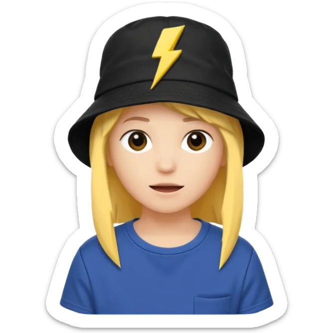 A streetwear-style bucket hat with a small lightning bolt on the side, minimalistic design sticker